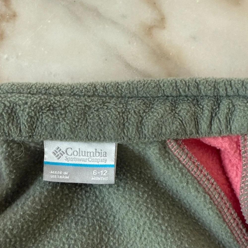 Columbia Baby Girls' Benton Springs Fleece Zip Jacket in Pink Green 6-12 Months - Picture 7 of 12